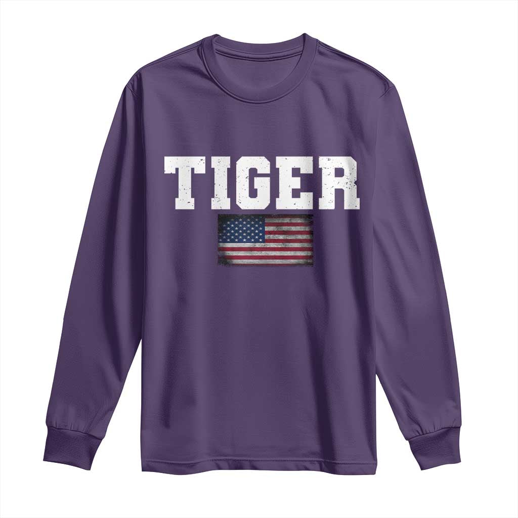 Classic Tigers Long Sleeve Shirt Retro Varsity Vintage Team Name USA Flag - Wonder Print Shop