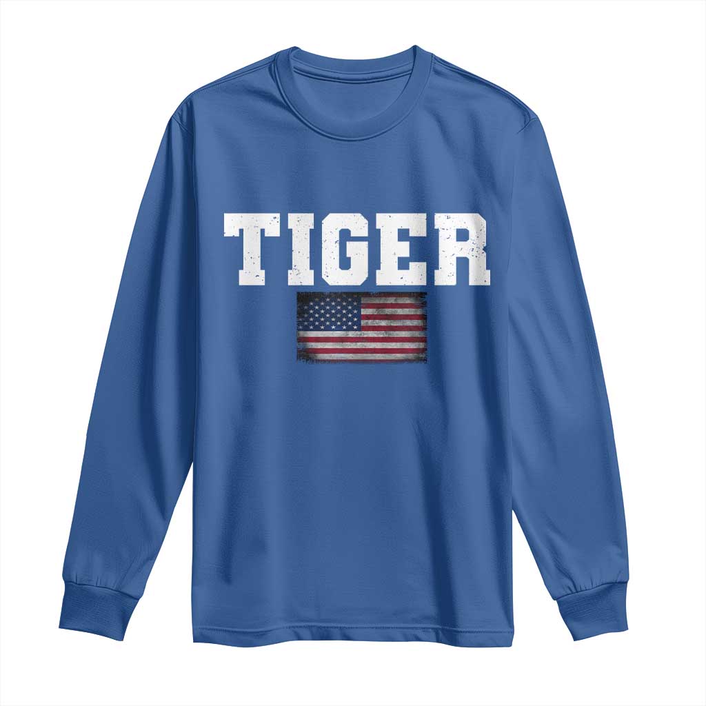 Classic Tigers Long Sleeve Shirt Retro Varsity Vintage Team Name USA Flag - Wonder Print Shop