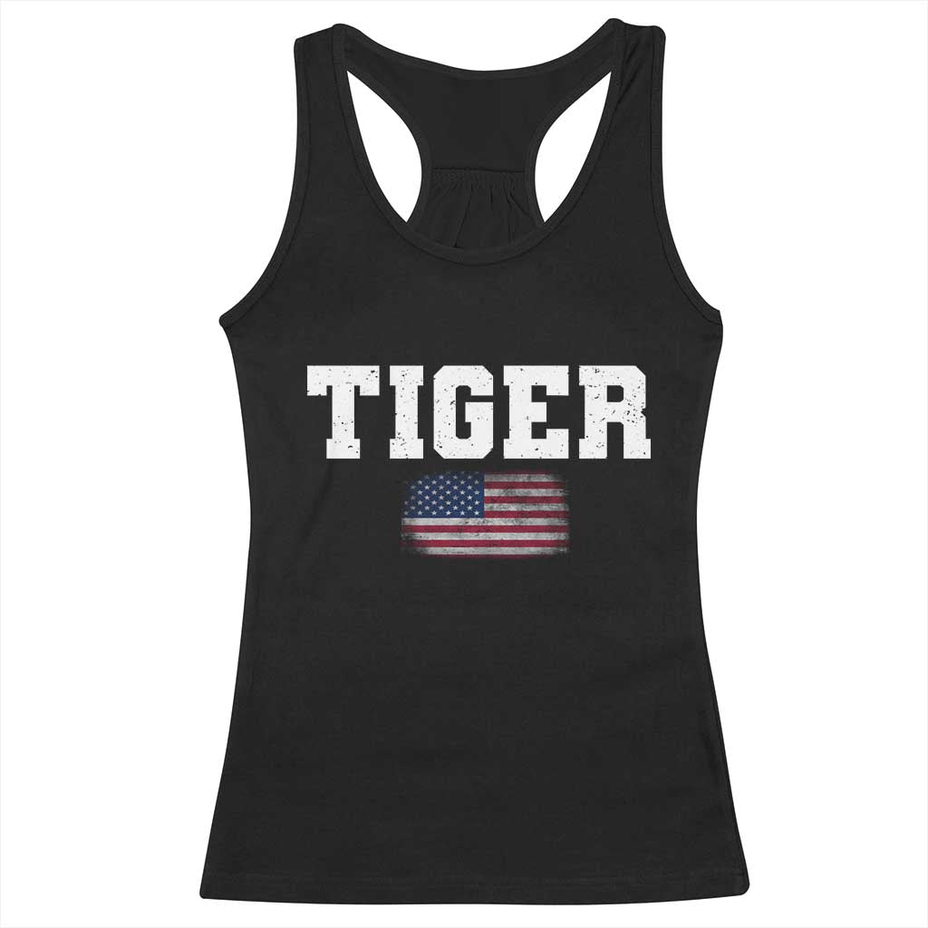 Classic Tigers Racerback Tank Top Retro Varsity Vintage Team Name USA Flag - Wonder Print Shop