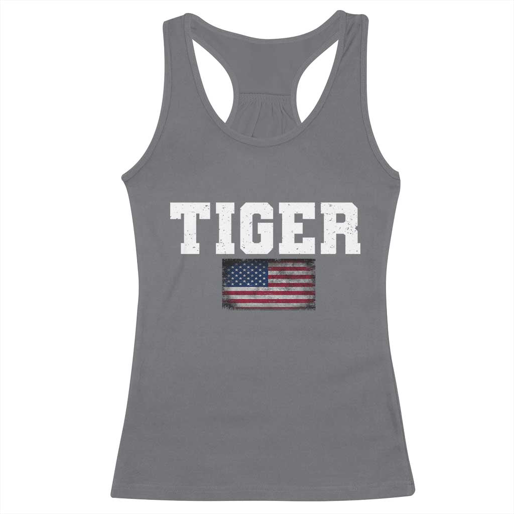 Classic Tigers Racerback Tank Top Retro Varsity Vintage Team Name USA Flag - Wonder Print Shop