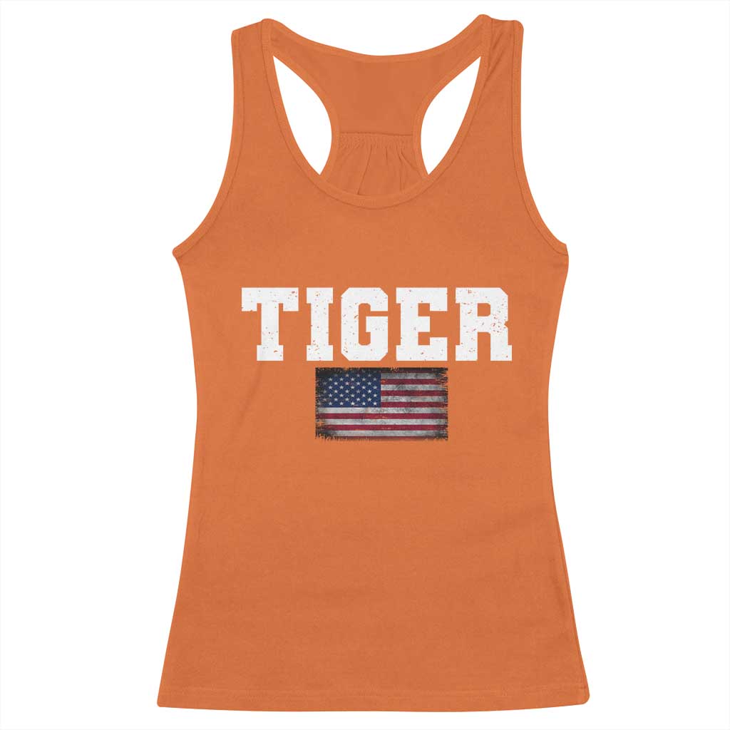 Classic Tigers Racerback Tank Top Retro Varsity Vintage Team Name USA Flag - Wonder Print Shop