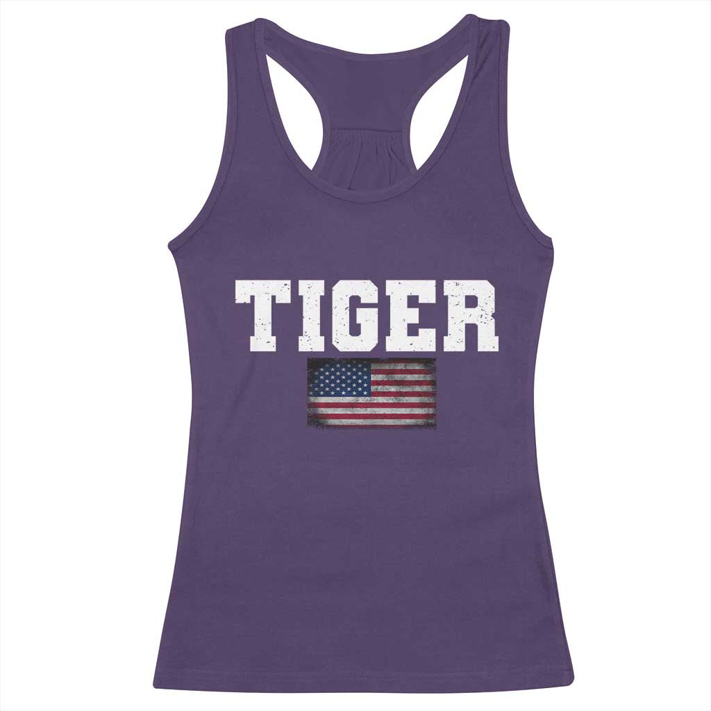 Classic Tigers Racerback Tank Top Retro Varsity Vintage Team Name USA Flag - Wonder Print Shop