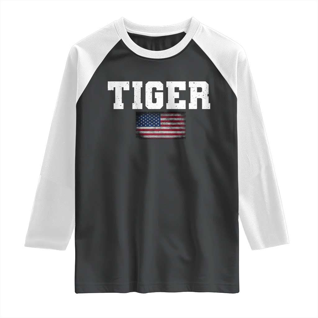 Classic Tigers Raglan Shirt Retro Varsity Vintage Team Name USA Flag - Wonder Print Shop