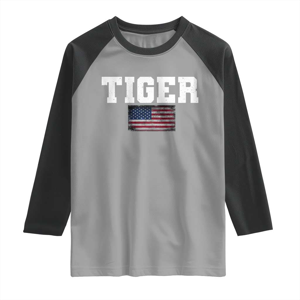 Classic Tigers Raglan Shirt Retro Varsity Vintage Team Name USA Flag - Wonder Print Shop
