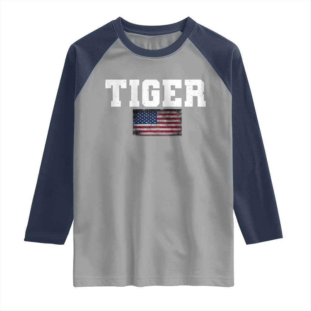 Classic Tigers Raglan Shirt Retro Varsity Vintage Team Name USA Flag - Wonder Print Shop