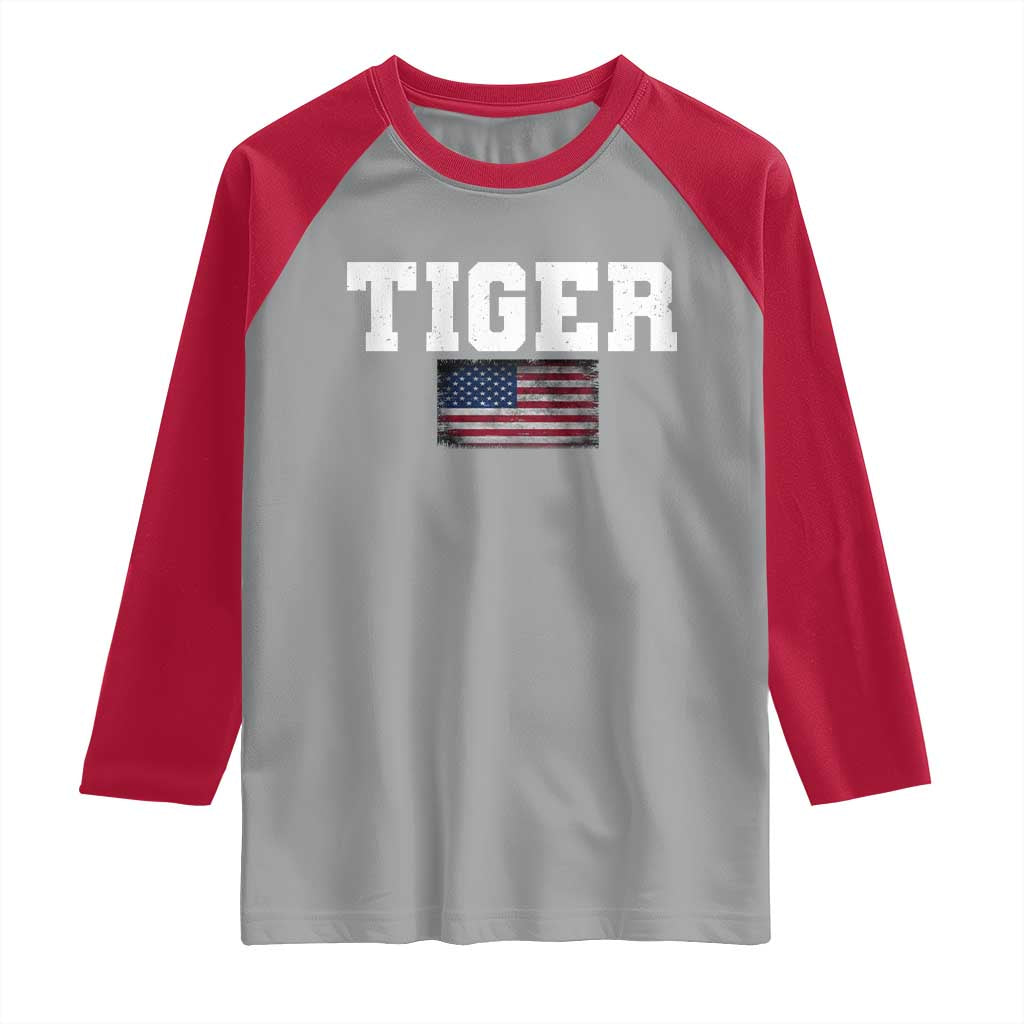 Classic Tigers Raglan Shirt Retro Varsity Vintage Team Name USA Flag - Wonder Print Shop