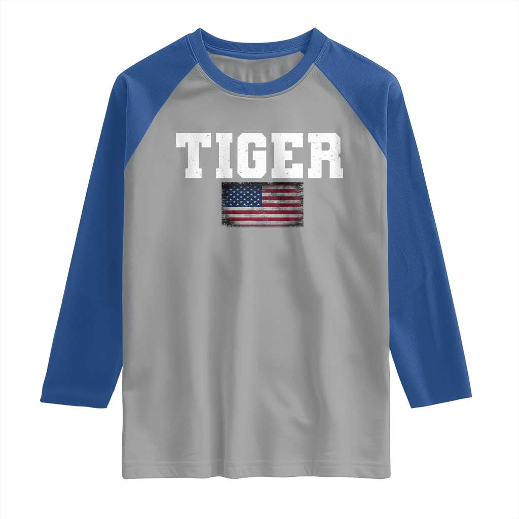 Classic Tigers Raglan Shirt Retro Varsity Vintage Team Name USA Flag - Wonder Print Shop