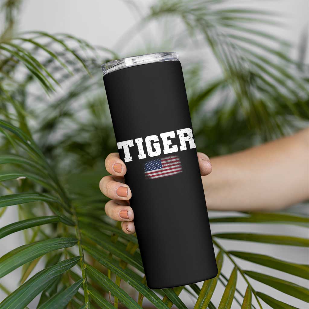 Classic Tigers Skinny Tumbler Retro Varsity Vintage Sports Team Name USA Flag - Wonder Print Shop