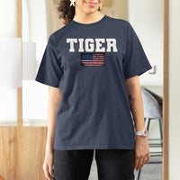 Classic Tigers T Shirt For Women Retro Varsity Vintage Sports Team Name USA Flag - Wonder Print Shop