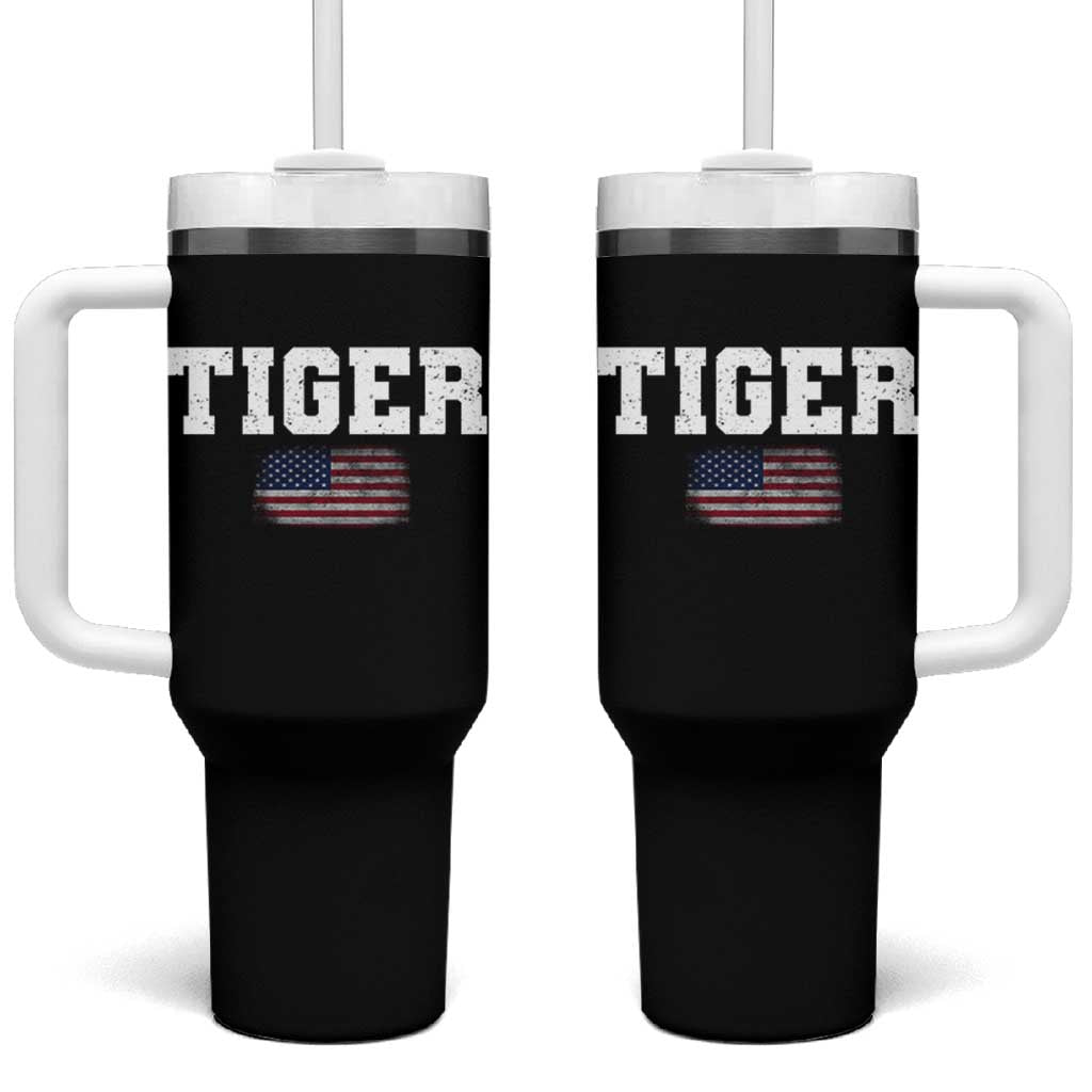 Classic Tigers Tumbler With Handle Retro Varsity Vintage Sports Team Name USA Flag - Wonder Print Shop