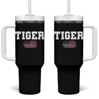 Classic Tigers Tumbler With Handle Retro Varsity Vintage Sports Team Name USA Flag - Wonder Print Shop