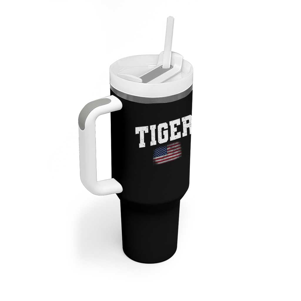 Classic Tigers Tumbler With Handle Retro Varsity Vintage Sports Team Name USA Flag - Wonder Print Shop