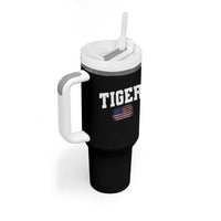 Classic Tigers Tumbler With Handle Retro Varsity Vintage Sports Team Name USA Flag - Wonder Print Shop