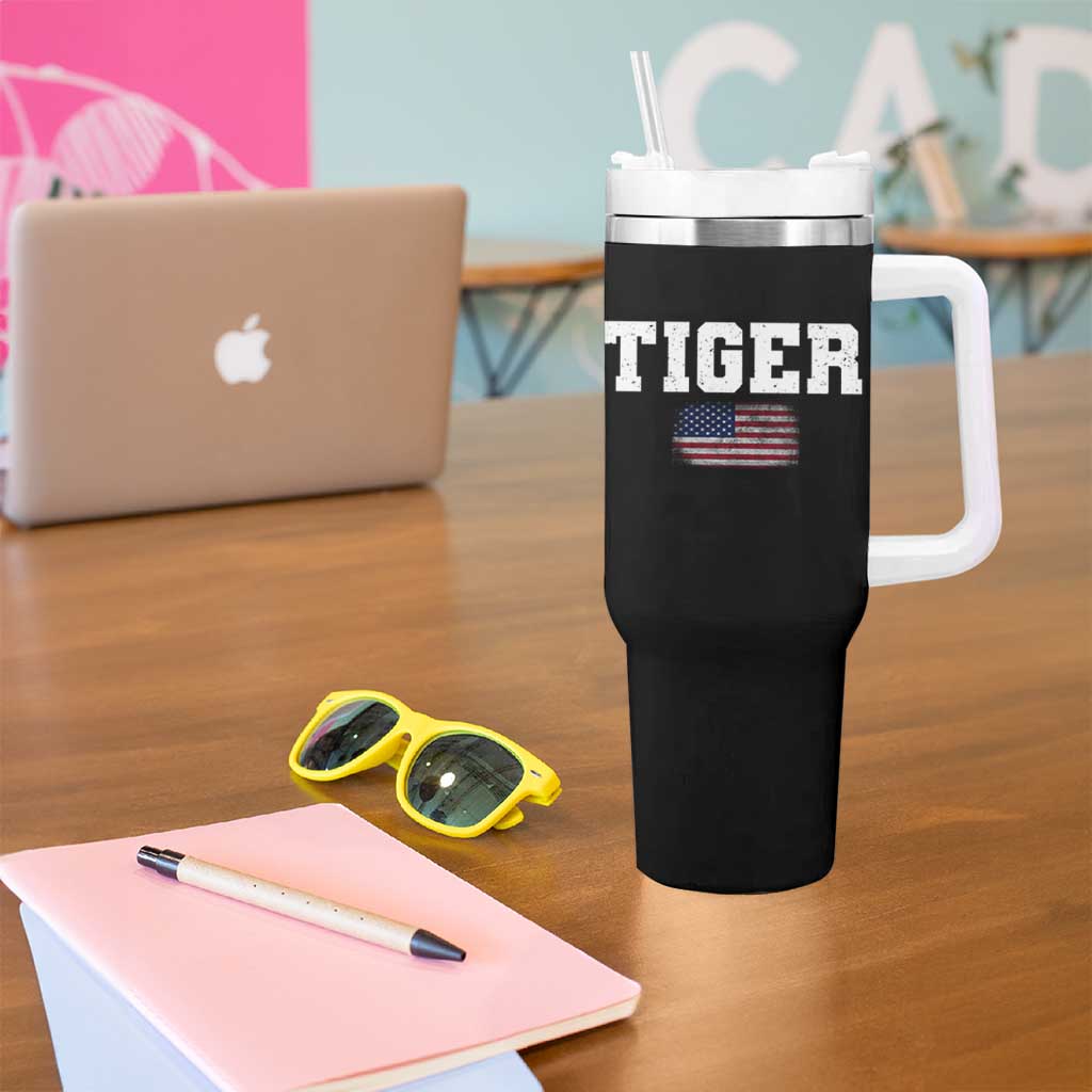 Classic Tigers Tumbler With Handle Retro Varsity Vintage Sports Team Name USA Flag - Wonder Print Shop