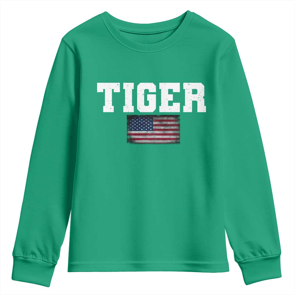 Classic Tigers Youth Sweatshirt Retro Varsity Vintage Team Name USA Flag - Wonder Print Shop