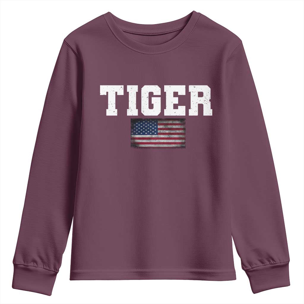 Classic Tigers Youth Sweatshirt Retro Varsity Vintage Team Name USA Flag - Wonder Print Shop