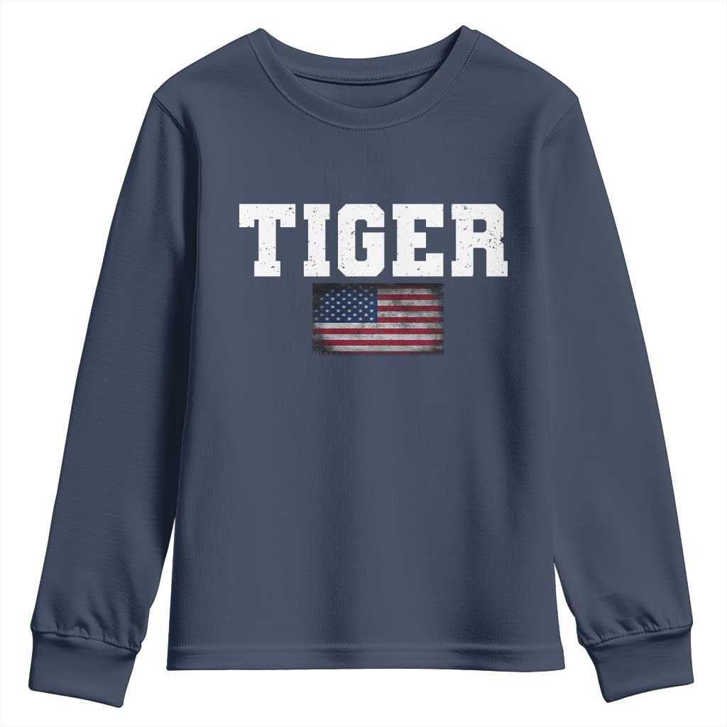 Classic Tigers Youth Sweatshirt Retro Varsity Vintage Team Name USA Flag - Wonder Print Shop