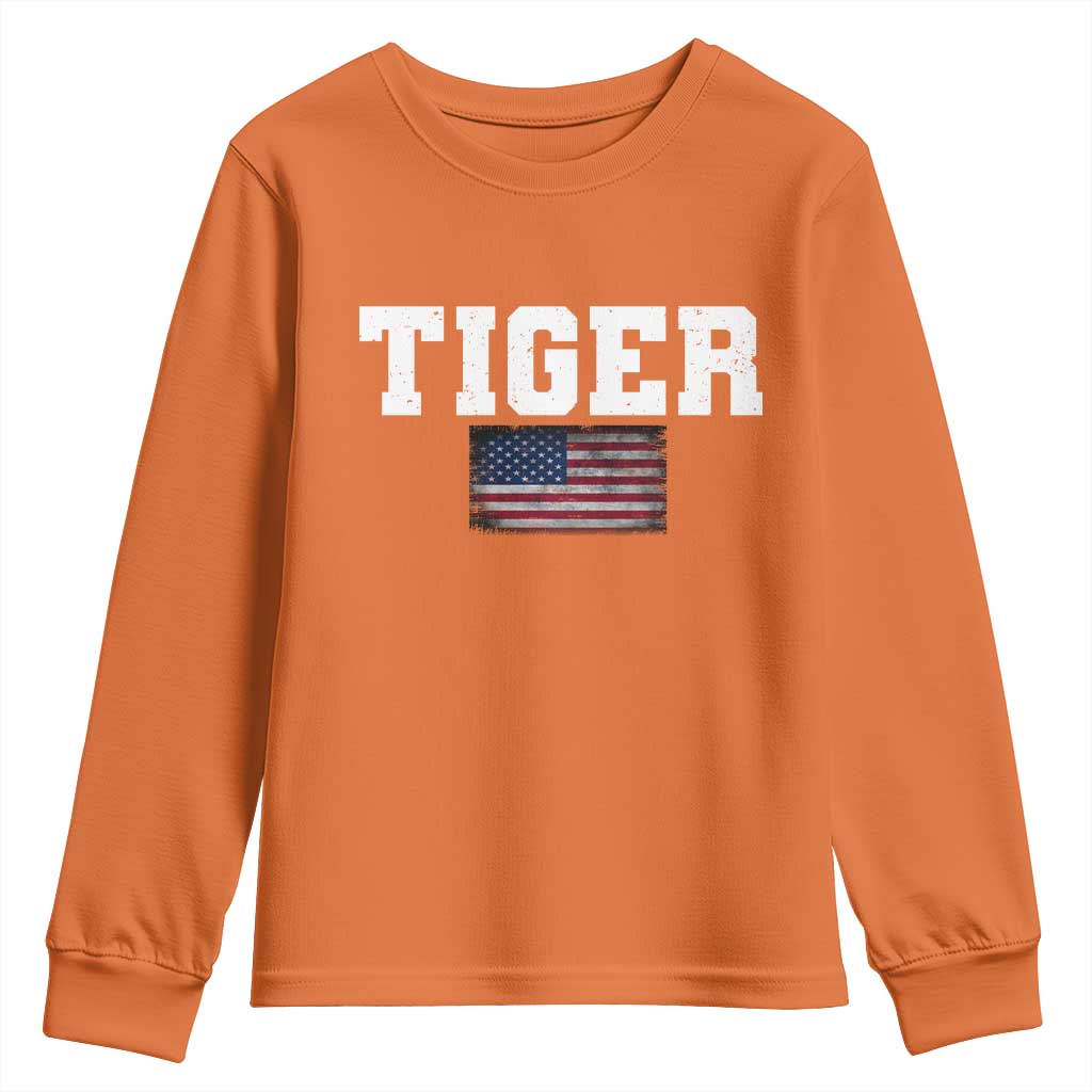 Classic Tigers Youth Sweatshirt Retro Varsity Vintage Team Name USA Flag - Wonder Print Shop