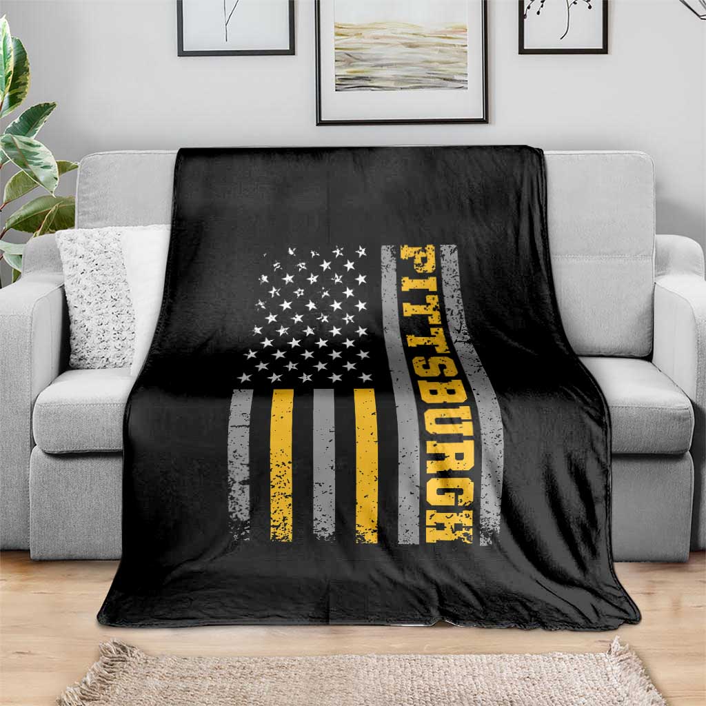 Pittsburgh Throw Blanket Retro Vintage USA Flag Patriotic American - Wonder Print Shop