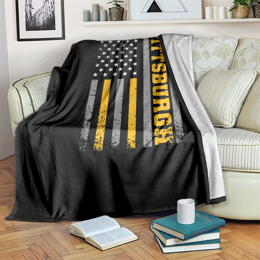 Pittsburgh Throw Blanket Retro Vintage USA Flag Patriotic American - Wonder Print Shop
