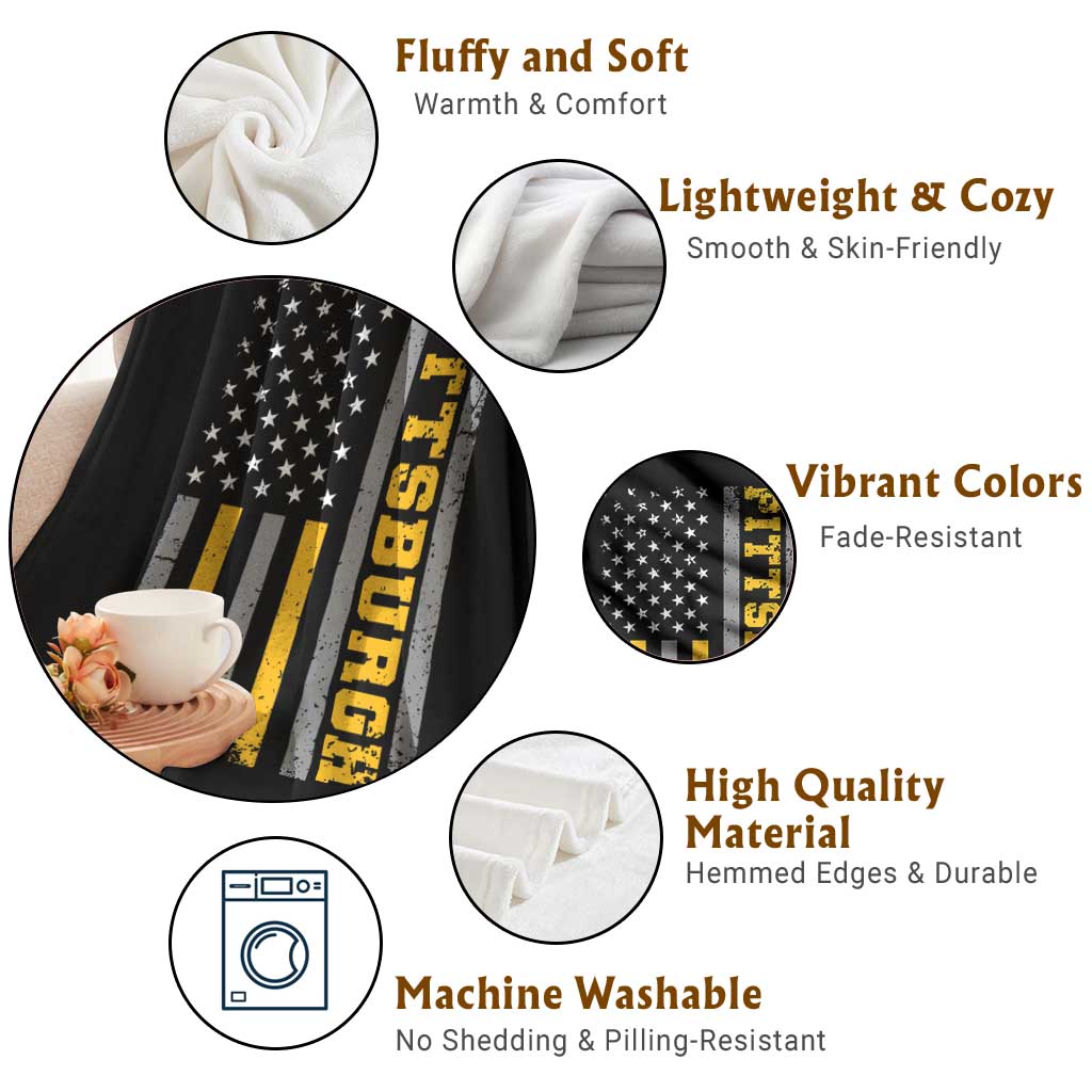 Pittsburgh Throw Blanket Retro Vintage USA Flag Patriotic American - Wonder Print Shop