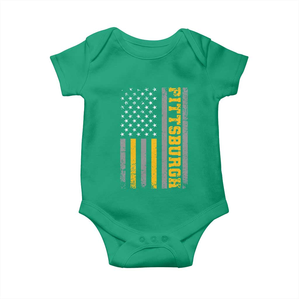 Pittsburgh Baby Onesie Retro Vintage USA Flag Patriotic American - Wonder Print Shop