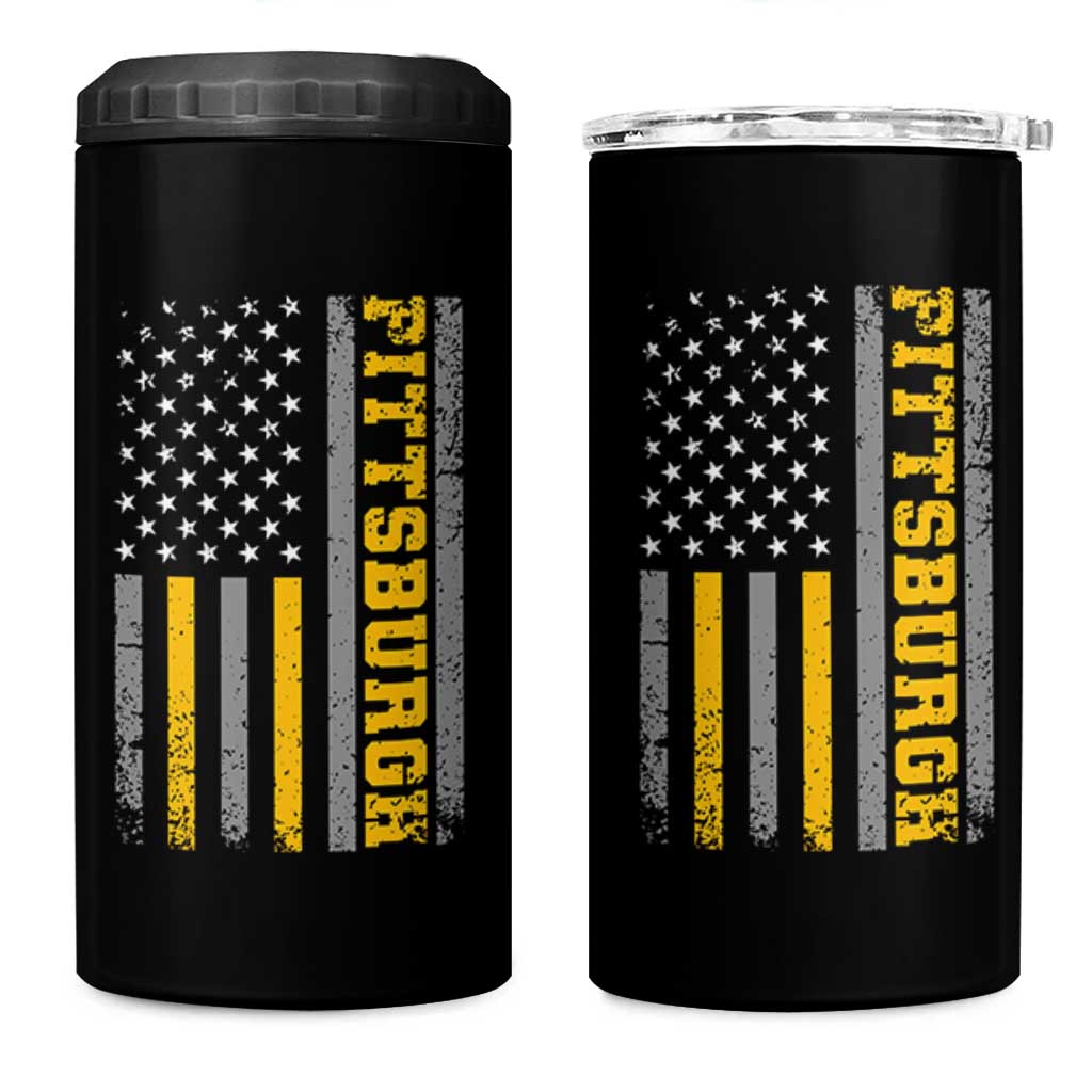 Pittsburgh 4 in 1 Can Cooler Tumbler Retro Vintage USA Flag Patriotic American - Wonder Print Shop