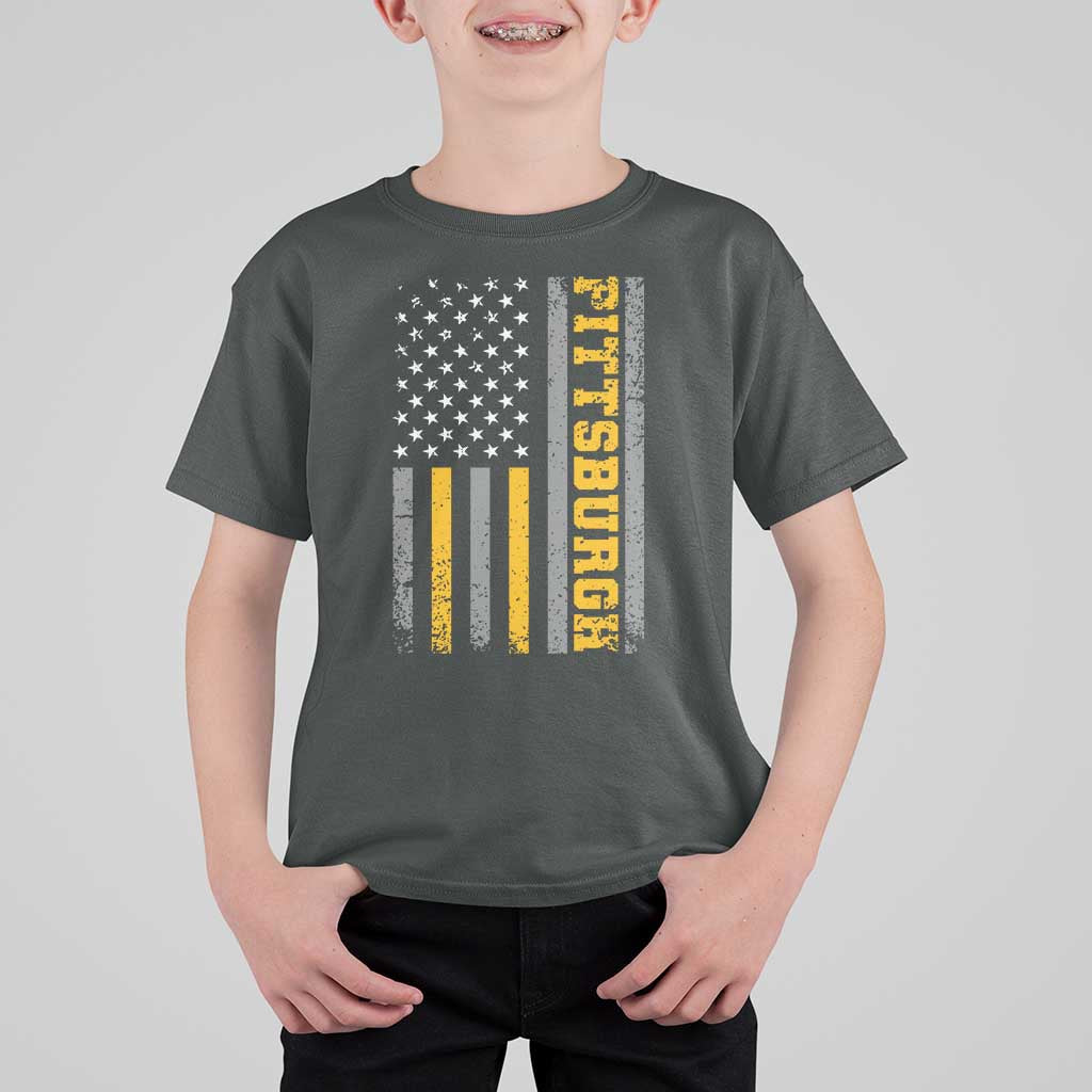 Pittsburgh T Shirt For Kid Retro Vintage USA Flag Patriotic American - Wonder Print Shop