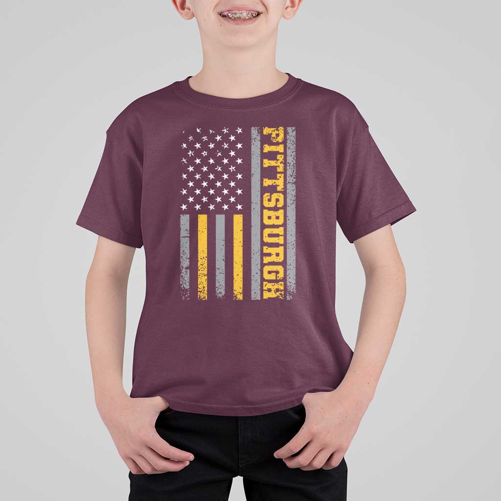 Pittsburgh T Shirt For Kid Retro Vintage USA Flag Patriotic American - Wonder Print Shop