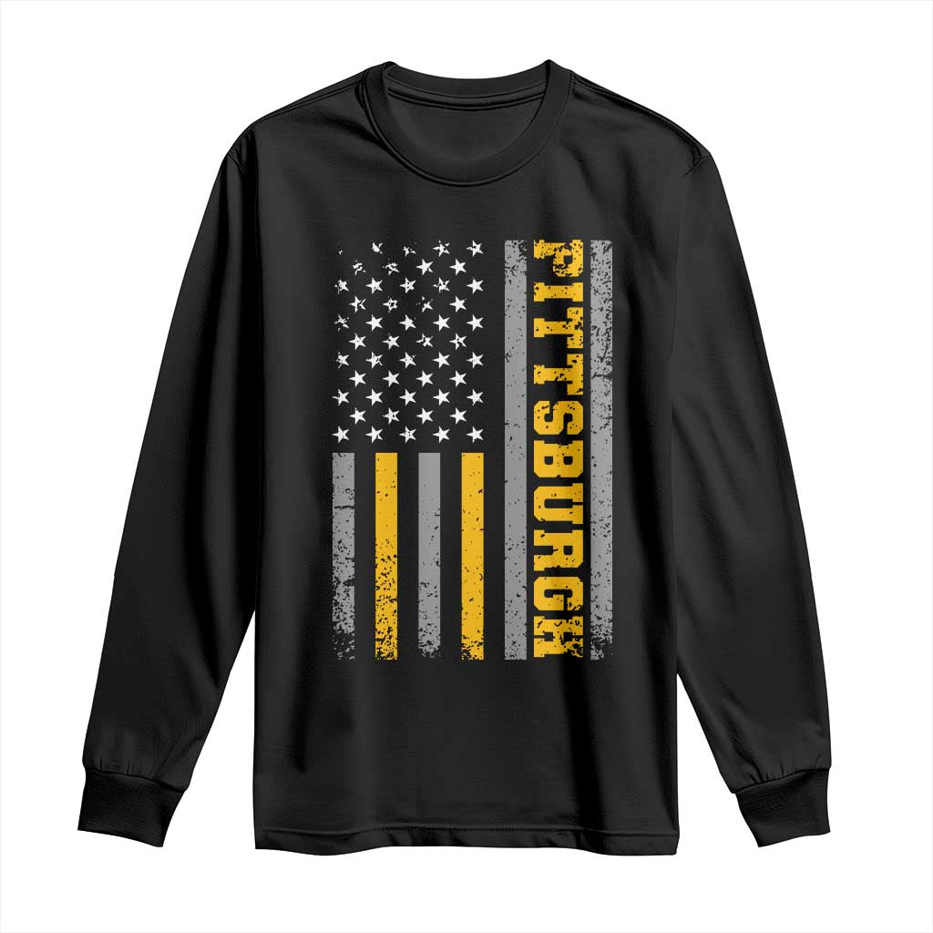 Pittsburgh Long Sleeve Shirt Retro Vintage USA Flag Patriotic American - Wonder Print Shop