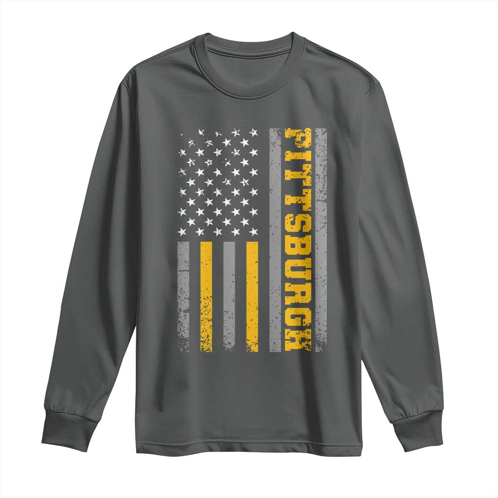 Pittsburgh Long Sleeve Shirt Retro Vintage USA Flag Patriotic American - Wonder Print Shop