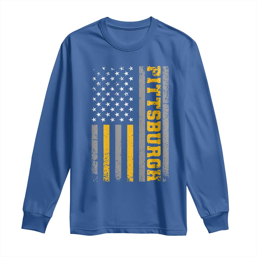 Pittsburgh Long Sleeve Shirt Retro Vintage USA Flag Patriotic American - Wonder Print Shop