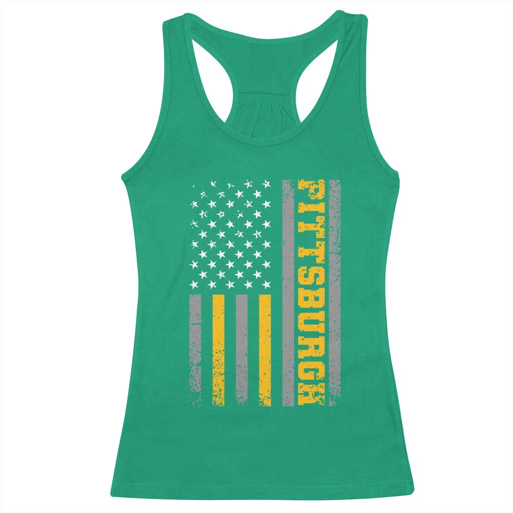 Pittsburgh Racerback Tank Top Retro Vintage USA Flag Patriotic American - Wonder Print Shop