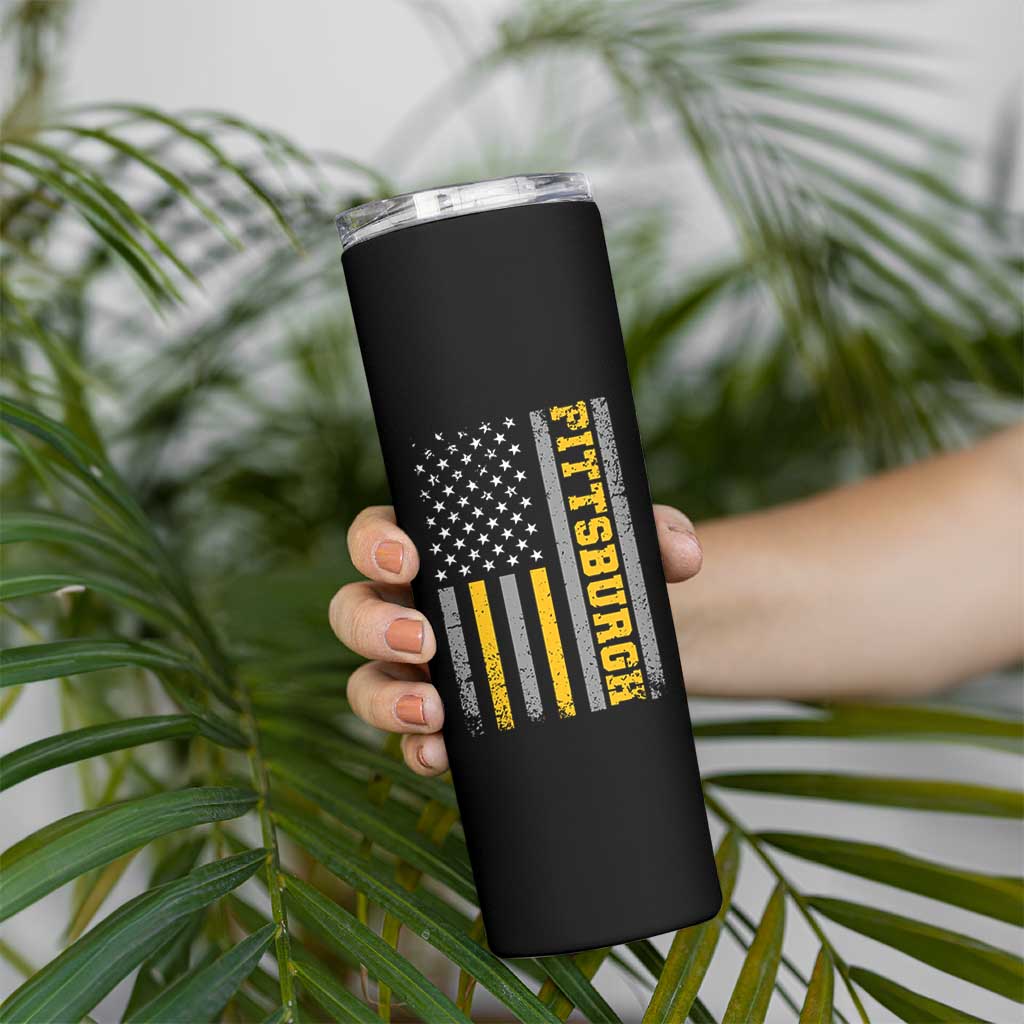 Pittsburgh Skinny Tumbler Retro Vintage USA Flag Patriotic American - Wonder Print Shop