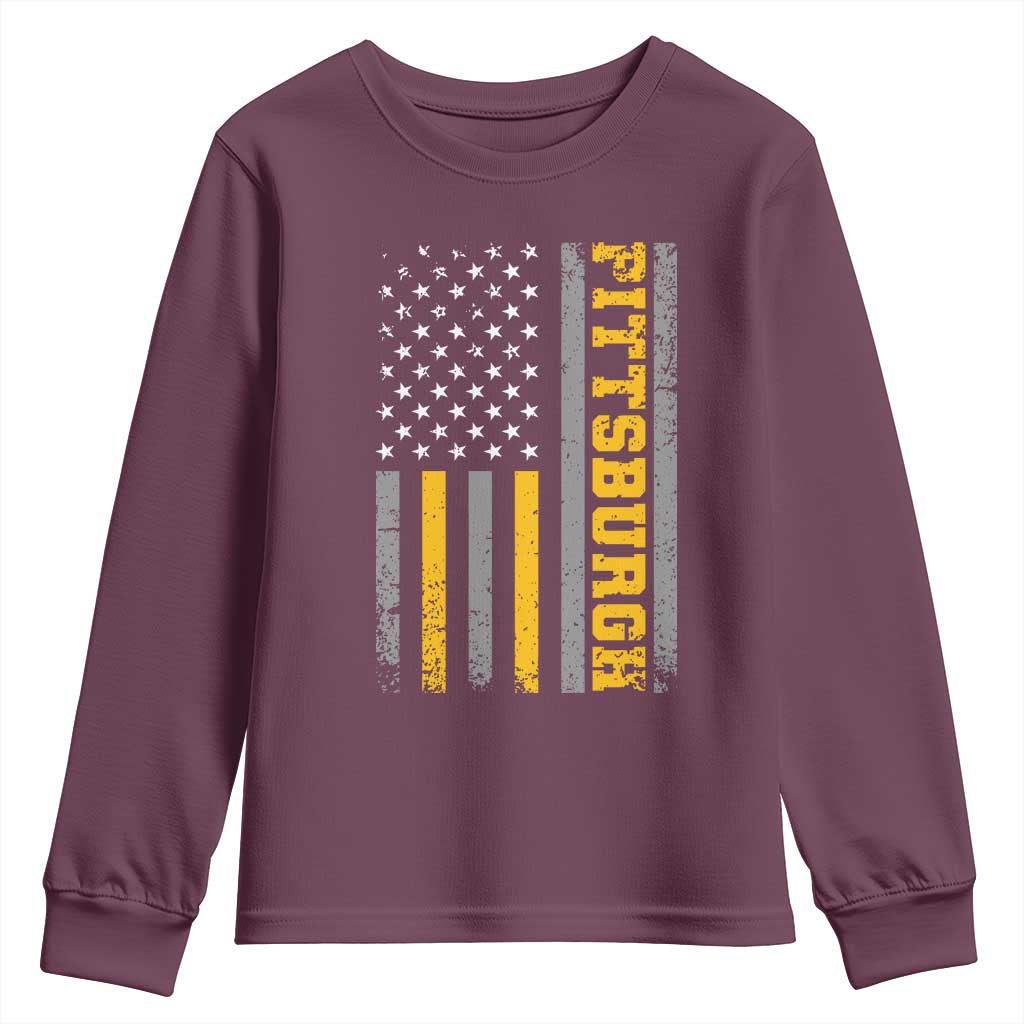 Pittsburgh Youth Sweatshirt Retro Vintage USA Flag Patriotic American - Wonder Print Shop