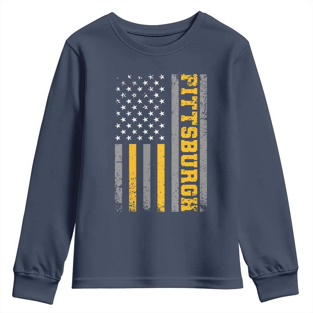 Pittsburgh Youth Sweatshirt Retro Vintage USA Flag Patriotic American - Wonder Print Shop