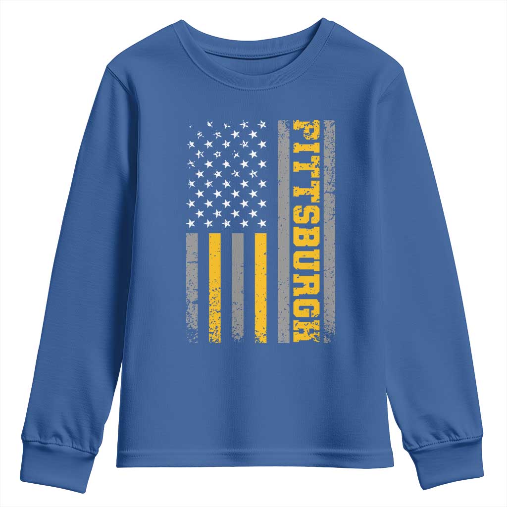 Pittsburgh Youth Sweatshirt Retro Vintage USA Flag Patriotic American - Wonder Print Shop