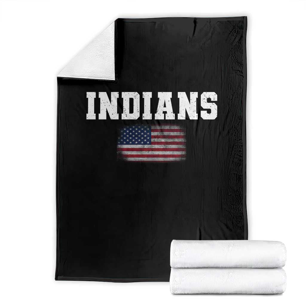 Classic Indians Throw Blanket Retro Varsity Vintage Sports Team Name USA Flag - Wonder Print Shop