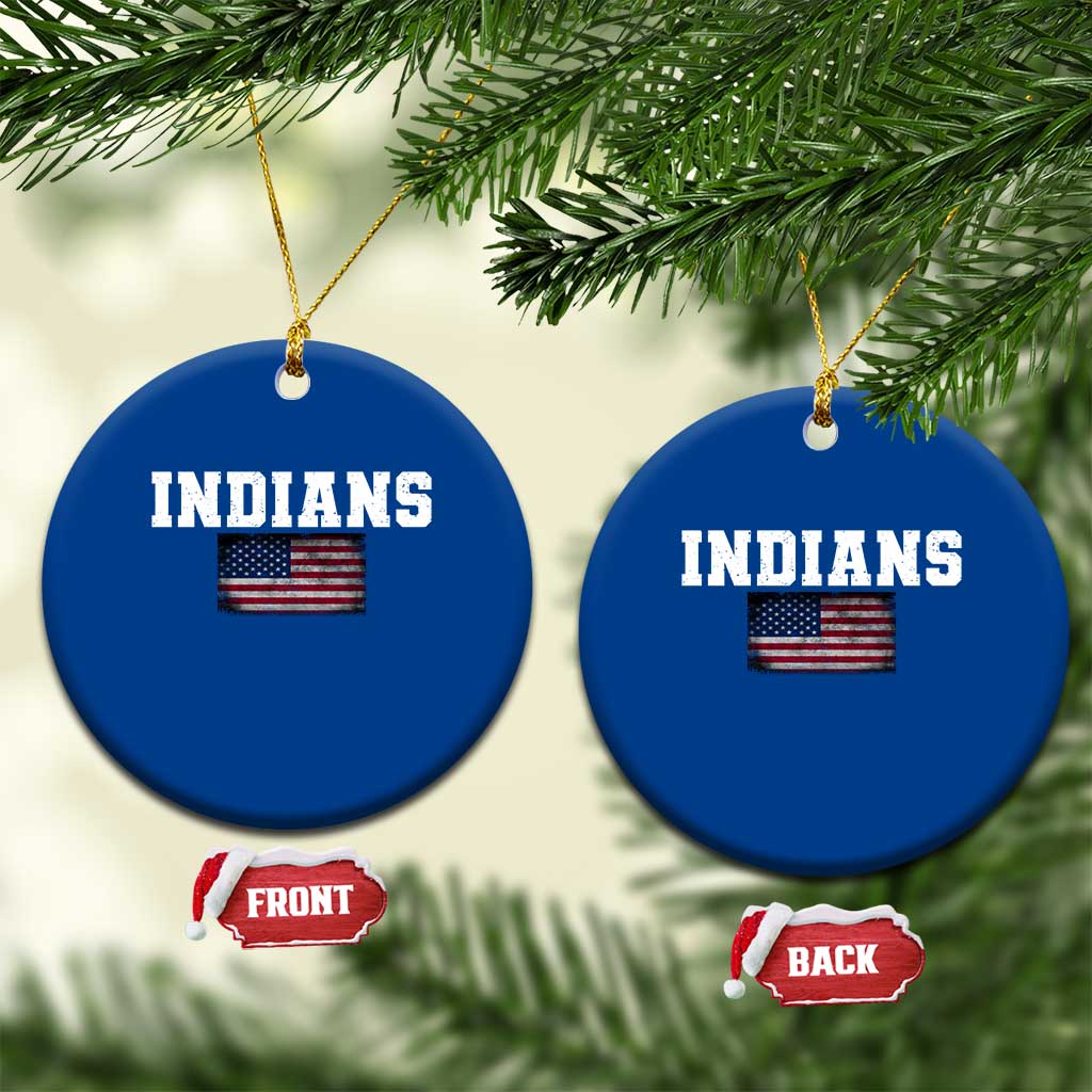 Classic Indians Ceramic Ornament Retro Varsity Vintage Sports Team Name USA Flag - Wonder Print Shop