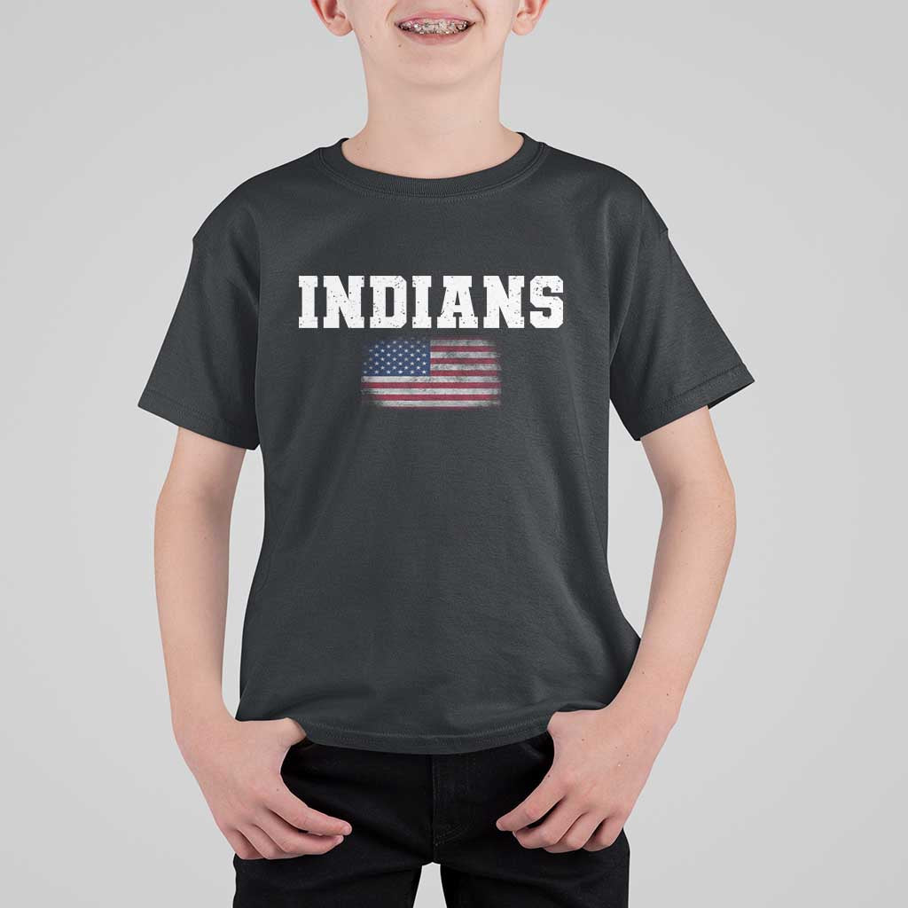 Classic Indians T Shirt For Kid Retro Varsity Vintage Sports Team Name USA Flag - Wonder Print Shop