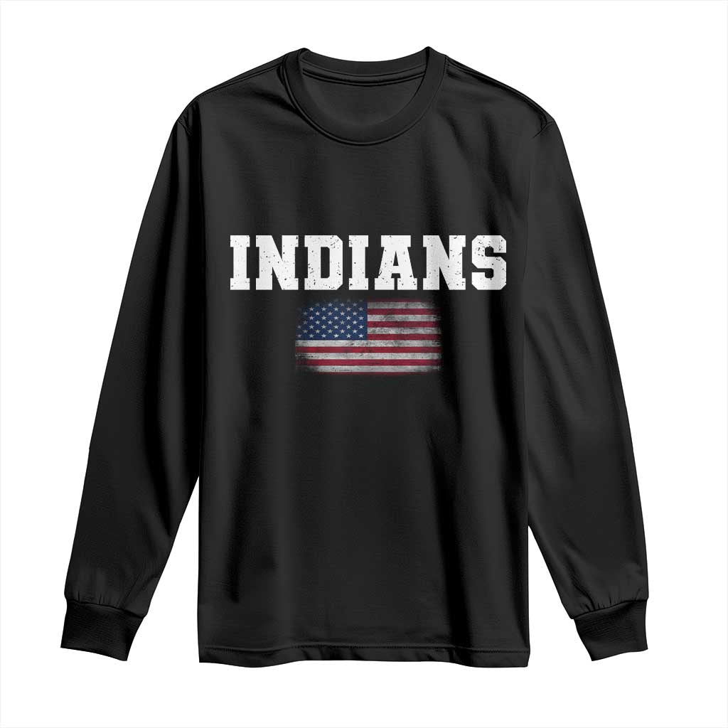 Classic Indians Long Sleeve Shirt Retro Varsity Vintage Team Name USA Flag - Wonder Print Shop