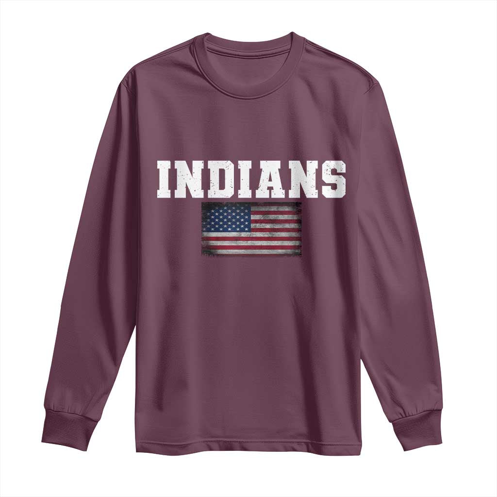 Classic Indians Long Sleeve Shirt Retro Varsity Vintage Team Name USA Flag - Wonder Print Shop