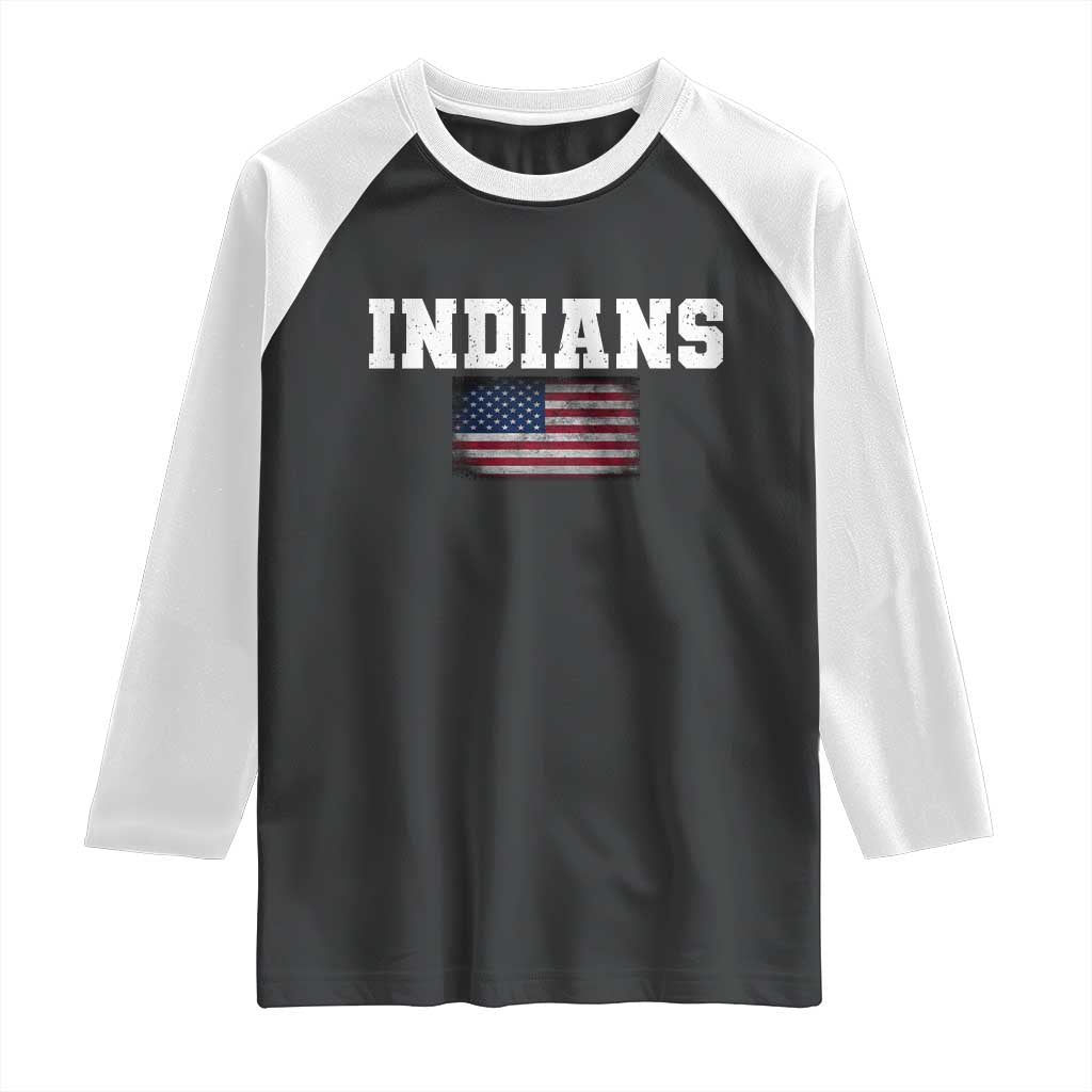 Classic Indians Raglan Shirt Retro Varsity Vintage Team Name USA Flag - Wonder Print Shop