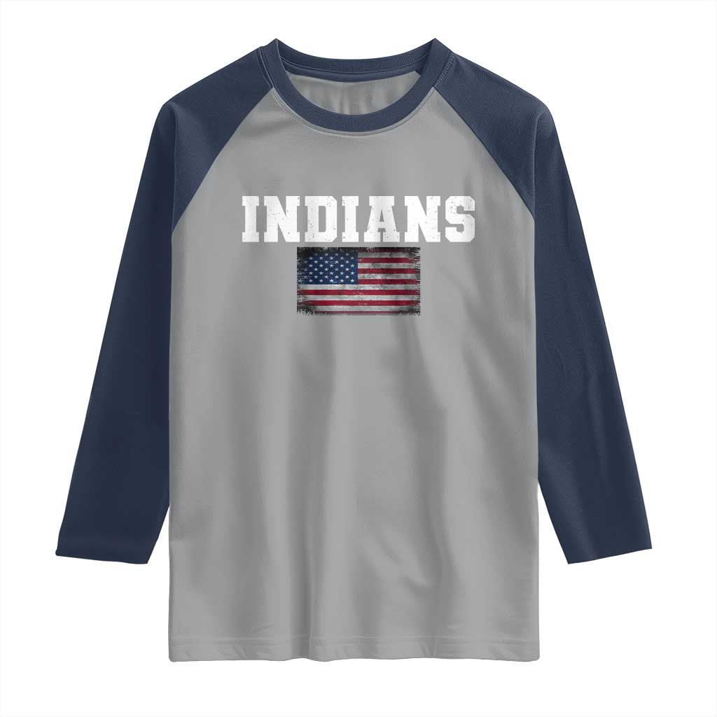 Classic Indians Raglan Shirt Retro Varsity Vintage Team Name USA Flag - Wonder Print Shop