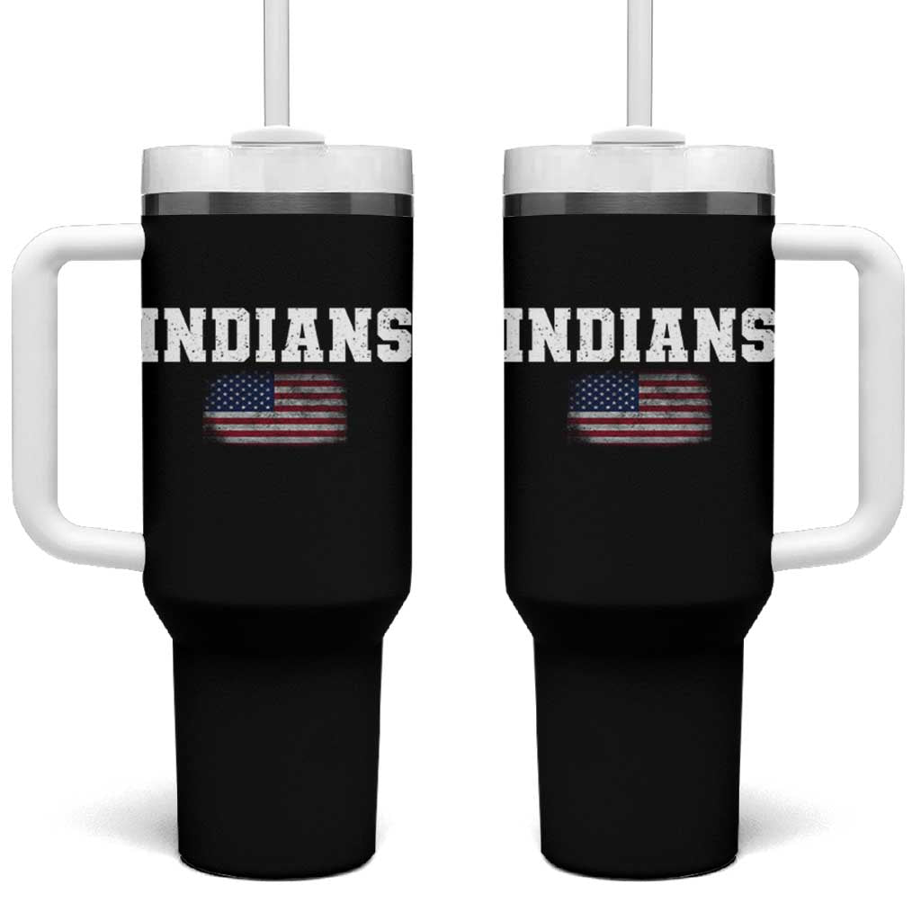 Classic Indians Tumbler With Handle Retro Varsity Vintage Sports Team Name USA Flag - Wonder Print Shop