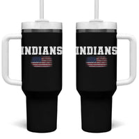 Classic Indians Tumbler With Handle Retro Varsity Vintage Sports Team Name USA Flag - Wonder Print Shop