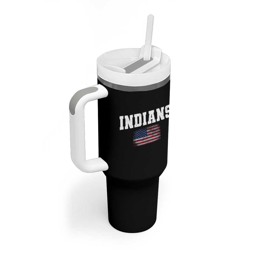 Classic Indians Tumbler With Handle Retro Varsity Vintage Sports Team Name USA Flag - Wonder Print Shop