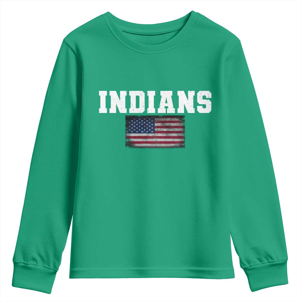 Classic Indians Youth Sweatshirt Retro Varsity Vintage Team Name USA Flag - Wonder Print Shop