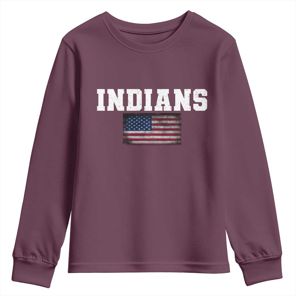 Classic Indians Youth Sweatshirt Retro Varsity Vintage Team Name USA Flag - Wonder Print Shop