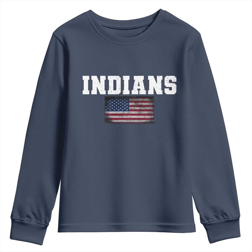 Classic Indians Youth Sweatshirt Retro Varsity Vintage Team Name USA Flag - Wonder Print Shop